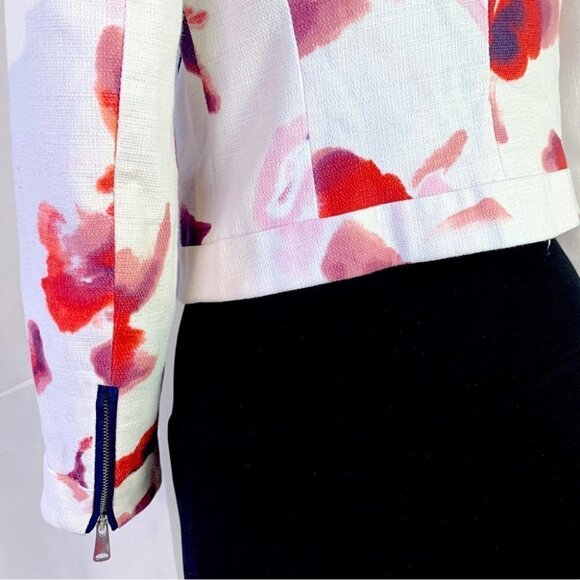 ZARA JACKET FLORAL GRAPHIC COAT BLOOMING OFF WHITE  RED PURPLE JACKET SMALL - Picture 8 of 13